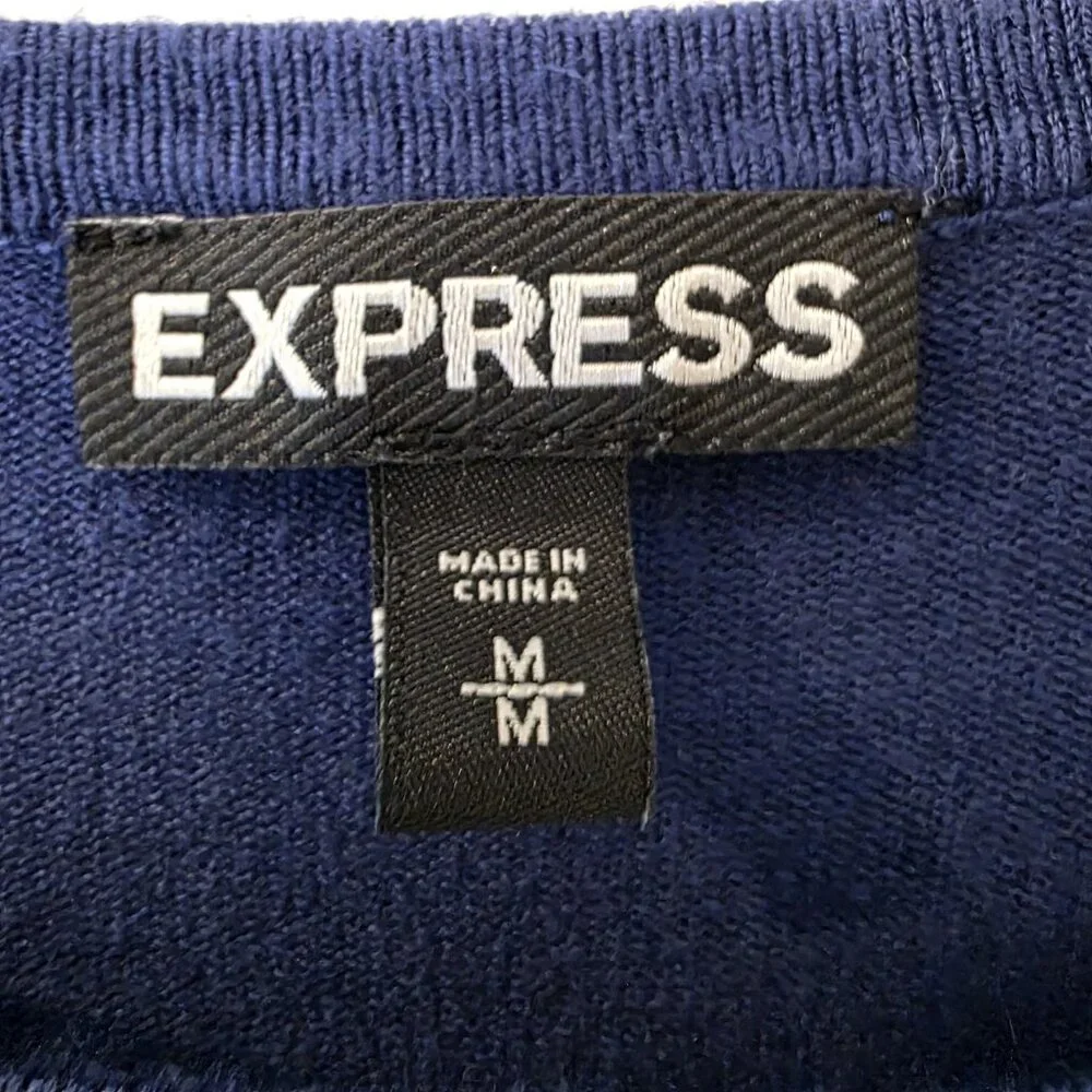 Express Sweater Size Medium Lightweight Blue Embellished Festive Party Christmas
